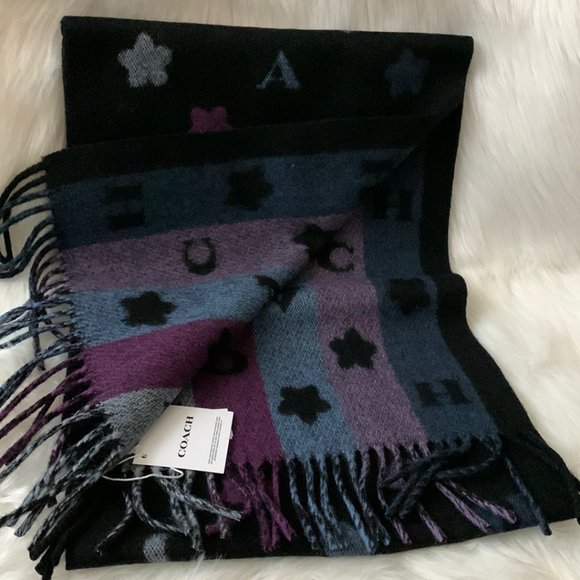 COACH Star Striped Scarf in Black Multi - Picture 3 of 4